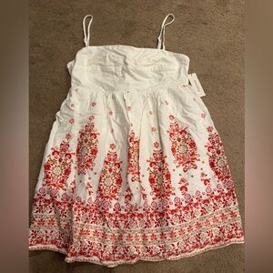 Francesca's Collections White Mini Dress with Red and Gold Floral Border